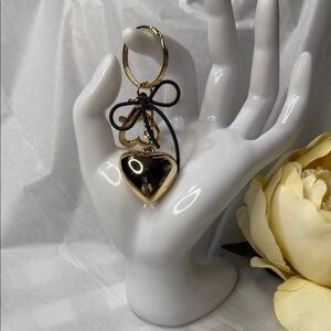Gold Heart Keyring with Black Bow Charm - Women Accessories